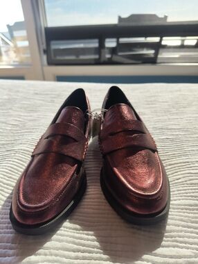 A New Day Metallic Red Penny Loafers Party Shoes Sz 8 Target Shiny Flats Preppy